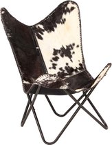 Vlinderstoel - Echt geitenleer en gepoedercoat stalen frame - Zwart en wit - 74 x 66 x 90 cm (B x D x H)