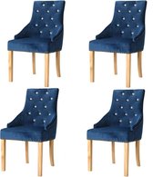 Eetkamerstoelen 4 st massief eikenhout en fluweel blauw