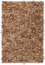 Tapijt shaggy hoogpolig 190x280 cm echt leer tan