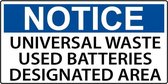 Sticker 'Notice: Universal waste used batteries' 200 x 100 mm
