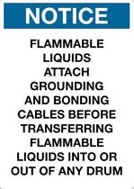 Sticker 'Notice: Flammable liquids attach grounding and bonding cables before transferring', 297 x 210 mm (A4)