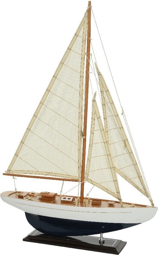Decoratie houten zeilboot 1 mast 60 cm - Schaalmodel zeilschepen/boten -...