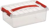 Sunware Q-Line opberg box/opbergdoos 4 liter 30 x 20 x 10 cm kunststof - Opslagbox - Opbergbak kunststof transparant/rood