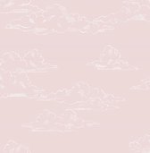Roze behang - Wit - Wolken - Vliesbehang - Kinderkamer - Slaapkamer - 0,53x10m - Muurdecoratie