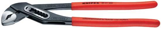 Knipex Alligator waterpomptang 250mm, gepolijst, met rode handvatten.