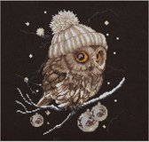 Thea Gouverneur - Borduurpakket met telpatroon - 743.05 - Voorgesorteerde DMC Garens - Whoo..Whoo..It's Winter - Zwart Aida - 31 cm x 30 cm - DIY Kit