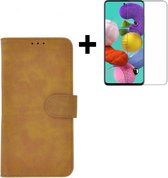 Samsung Galaxy A51 / A51s Hoes Wallet Book Case Cover Pearlycase Bruin + Screenprotector Tempered Gehard Glas