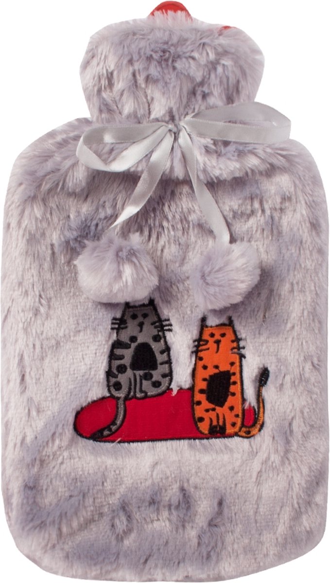 Goedkoopste Biggdesign Cats - Warmwaterkruik - Kruikzak - Kruikhoes - Warmwaterzak - Kinderkruik - Warmwater Kruik met zachte Hoes - Grijs