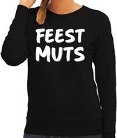 Feest muts sweater / trui zwart met witte letters voor dames XS