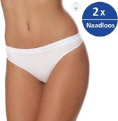 Brubeck Dames Ondergoed String - Naadloos Elastisch Katoen - 2 Pack - Wit - S