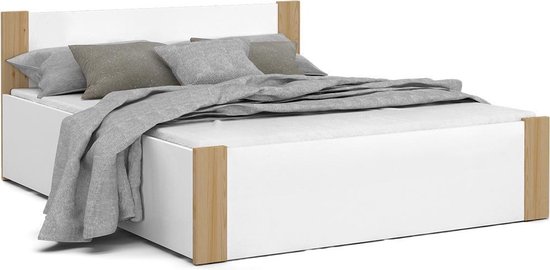 2 persoons bed 140x200 cm - Pijnboom/wit - zonder matras - opklapbare bodem  -... | bol.com