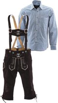 Lederhosen set | Top Kwaliteit | Lederhosen set C (bruine broek + blauw overhemd), XXL, 52