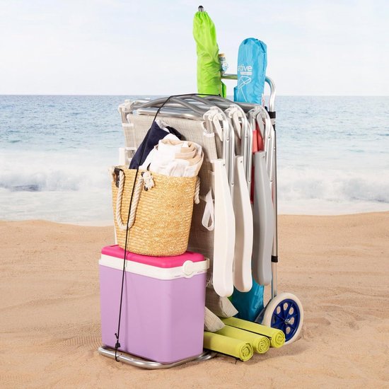 Tafelwagen voor het strand 42 x 100 x 50 cm 2-in-1 transportwagen opvouwbaar inclusief tas en hulprooster wielen 21 cm frame en plaat van aluminium maximale draaglast 20 kg. van Merkloos — afbeelding 5