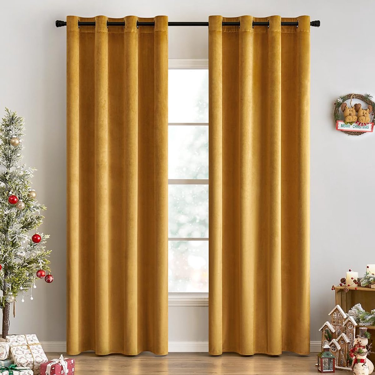 Ibenzoa Oranje Fluweel Verduisteringsgordijnen met Ringen, Thermogordijn, 140x245cm - Perfect voor Slaapkamer en Woonkamer