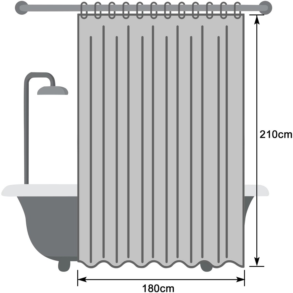 Ibenzoa® Duurzame en Waterdichte Douchegordijn, 210 x 180 cm, Geschikt voor Elke Badkamer