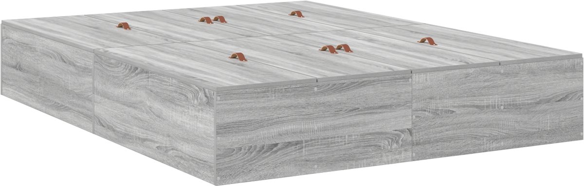 vidaXL - Opbergbedframe - Grijs - Sonoma - 135 - x - 190 - cm - Bewerkt - hout