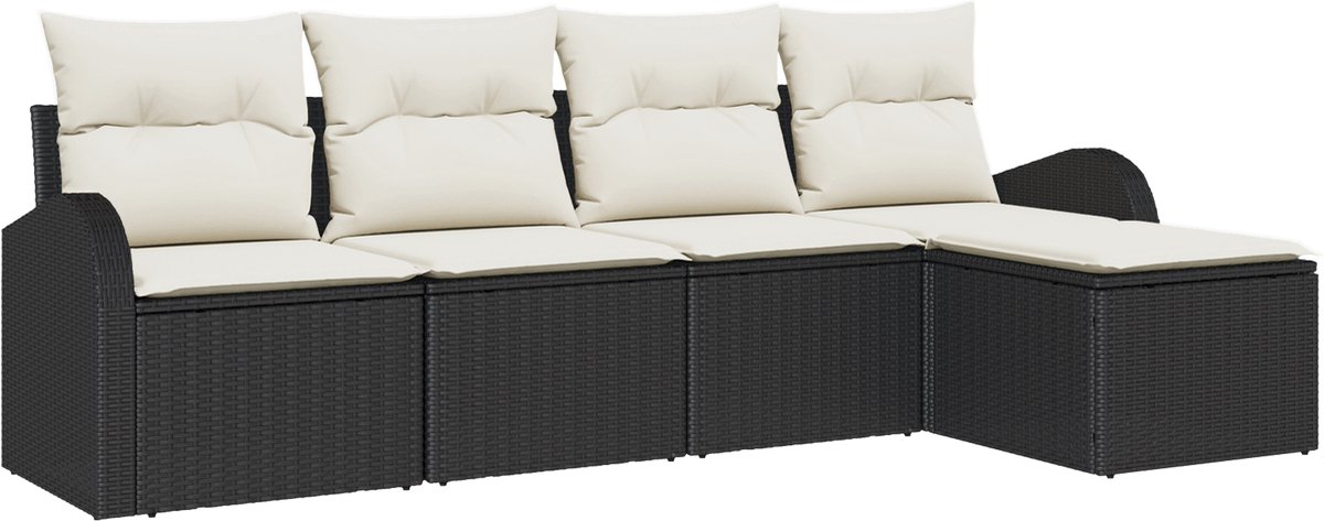 vidaXL - Tuinbank - Set - 5 - pcs - Zwart - poly - rattan