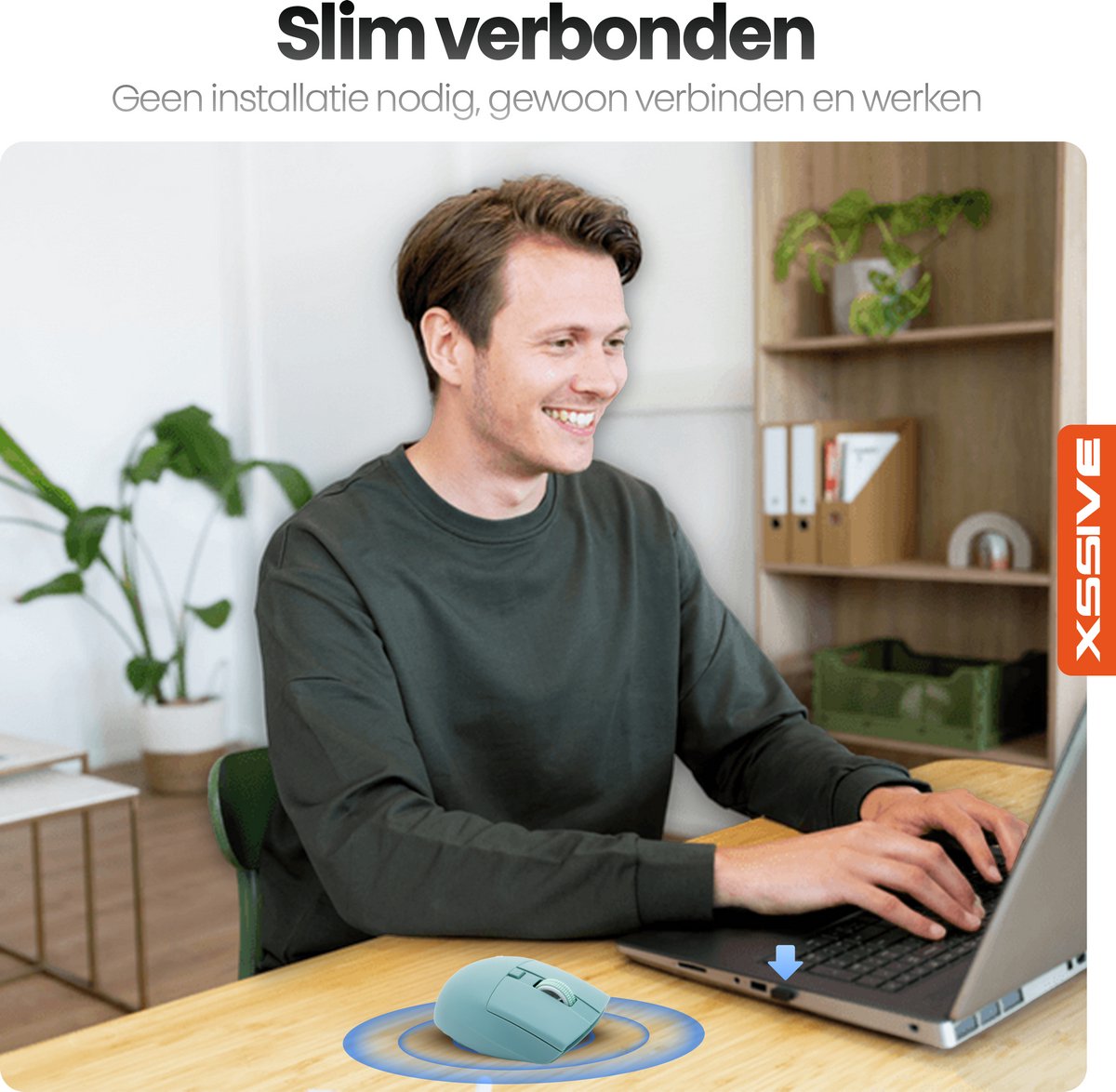 Xssive MS4 Stille Draadloze Muis voor Laptop, Tablet, Telefoon, PC - Bluetooth + Draadloos 2.4G Dongle - Ergonomisch - Groen thumbnail 3