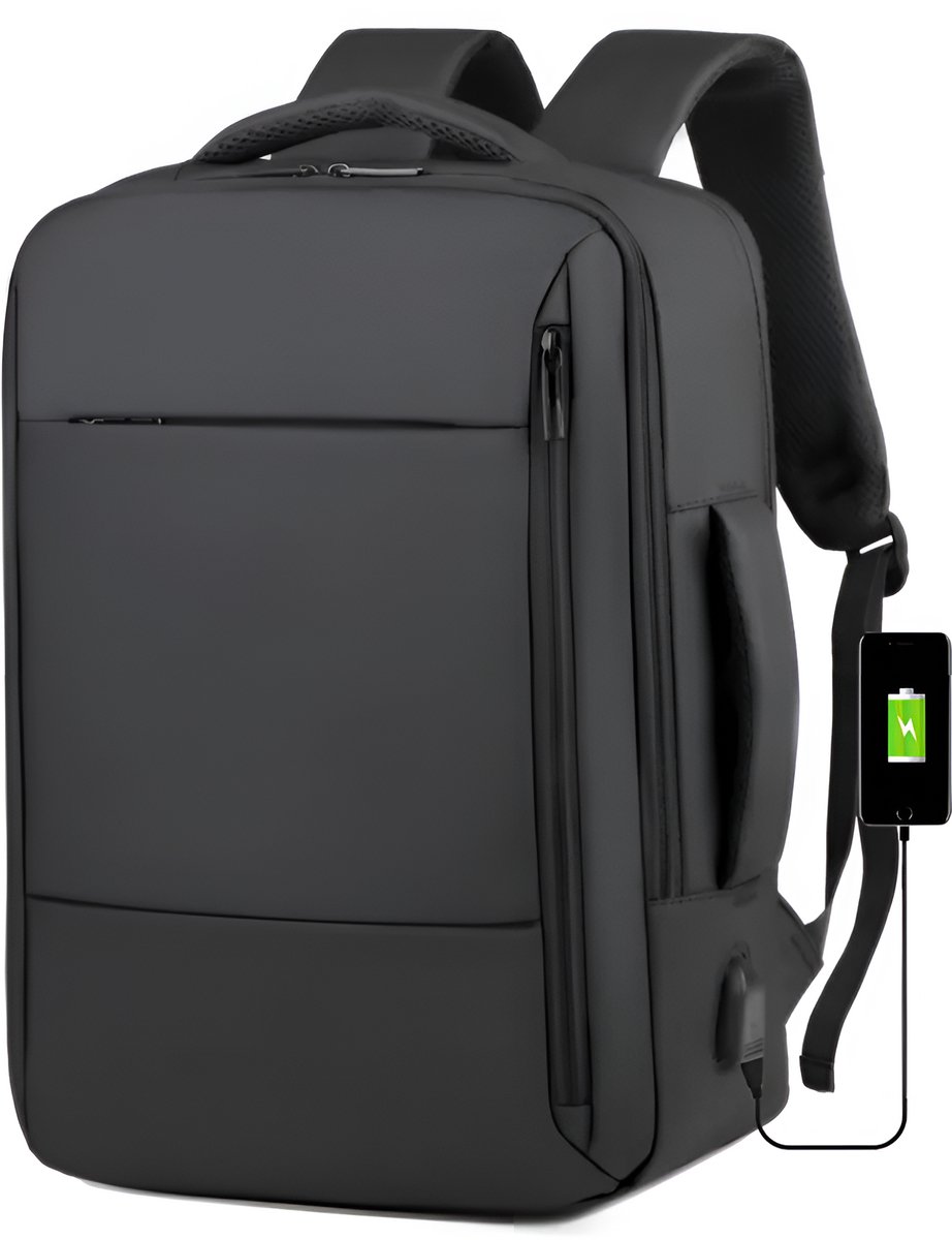 CarryQuest® - Grote Capaciteit Rugzak - USB Opladen + Waterdicht - Heren Laptop Rugzak - Lichtgewicht Nylon - Zwart