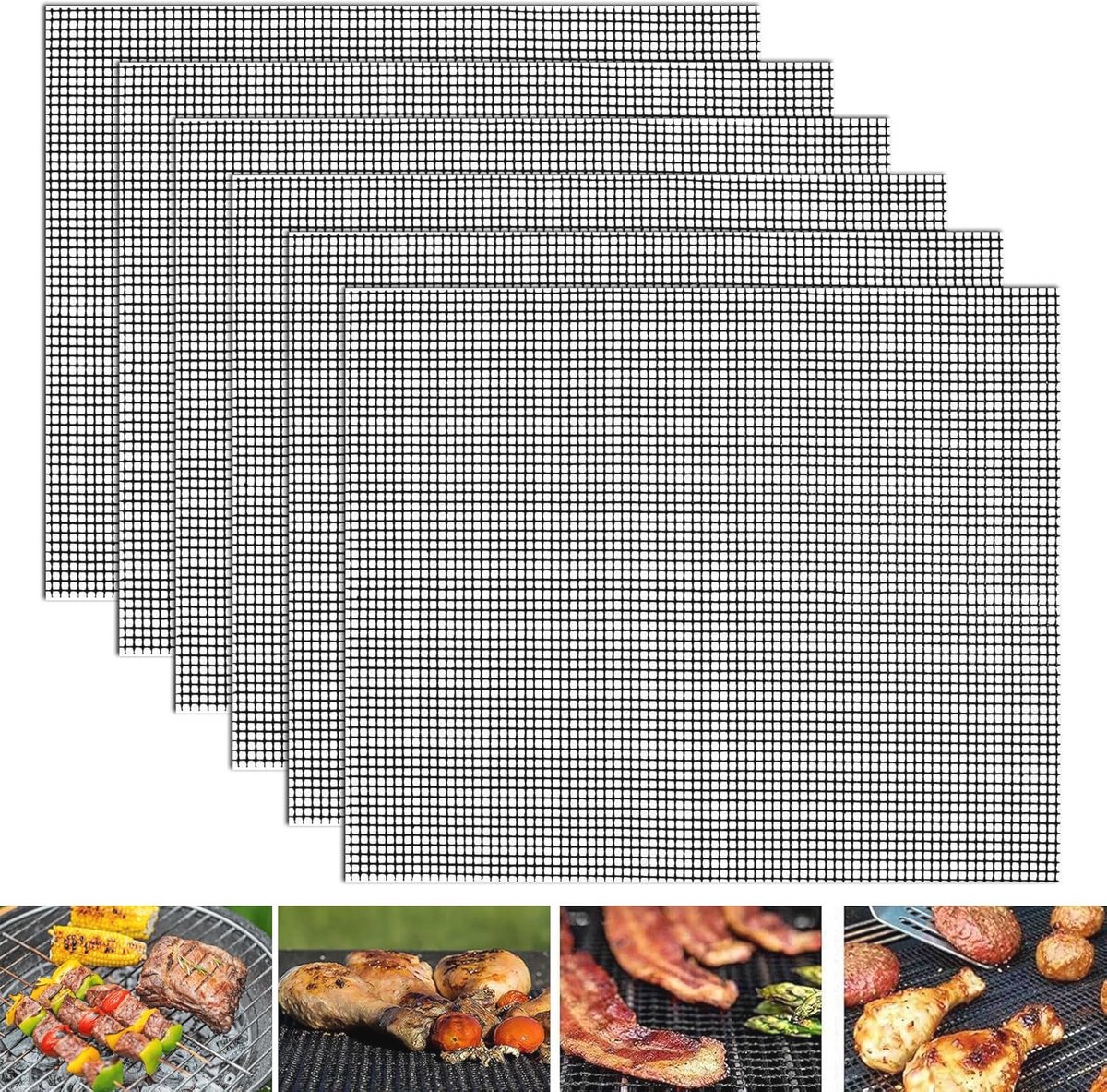 6 Stuks BBQ Grill Matten - Antiaanbakbare Grill Mesh Matten (40x33cm)