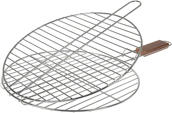 SIROCO Dubbel grillrooster, rechthoekig, 34 x 22 cm, van verchroomd staal, met houten handvat, perfect voor onder controle grillen