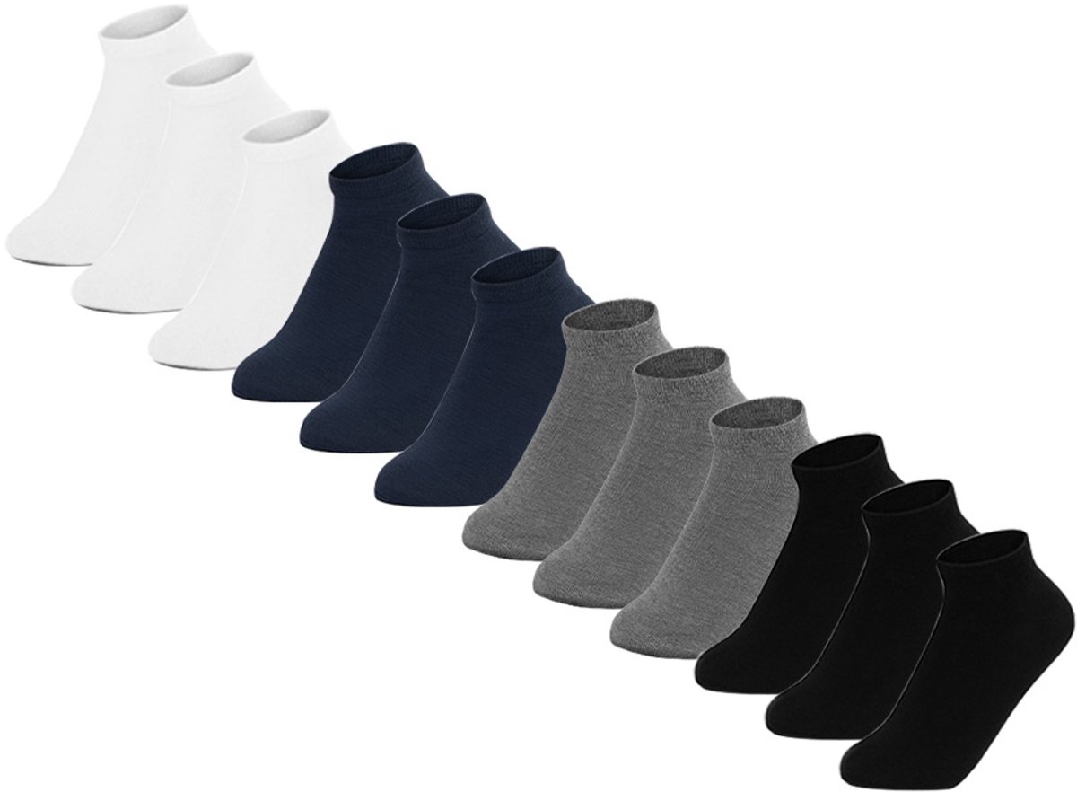Milanoro - 12 paar bamboe sneakersokken voor mannen en vrouwen - 12x mix (navy/zwart/wit/grijs) - 35-38