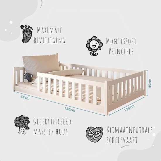 ML-Design kinderbed 120x200 cm met valbeveiliging Montessori