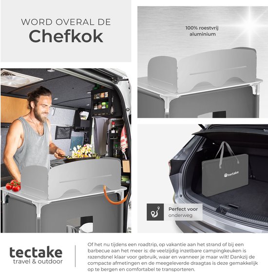 ② tectake Aluminium kampeerkeuken 76 x 53,5 x 107 cm - zwart - Accessoires de camping