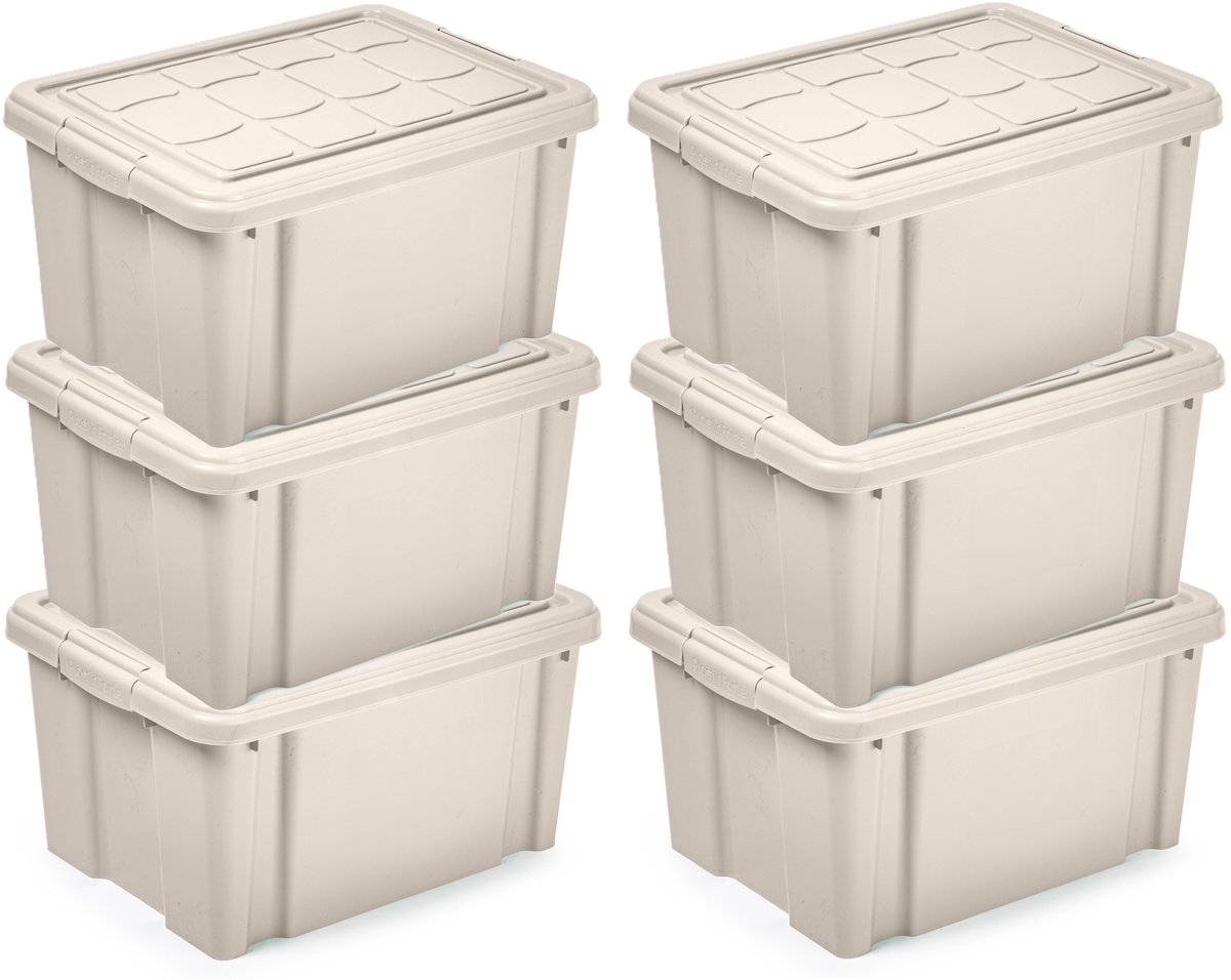 PLASTICFORTE Multi Storage Opslagbox met deksel - 6x - beige - 16 liter - 40 x 30 x 21 cm - kunststof - opbergdoos - opbergen