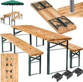 tectake® biertentset met tafel en 2x bierbanken, met parasolhouder - biertentenset, balkonmeubilair met 1x klaptafel en 2x bierbanken, opvouwbaar, 170 x 46 x 78 cm, gelakt