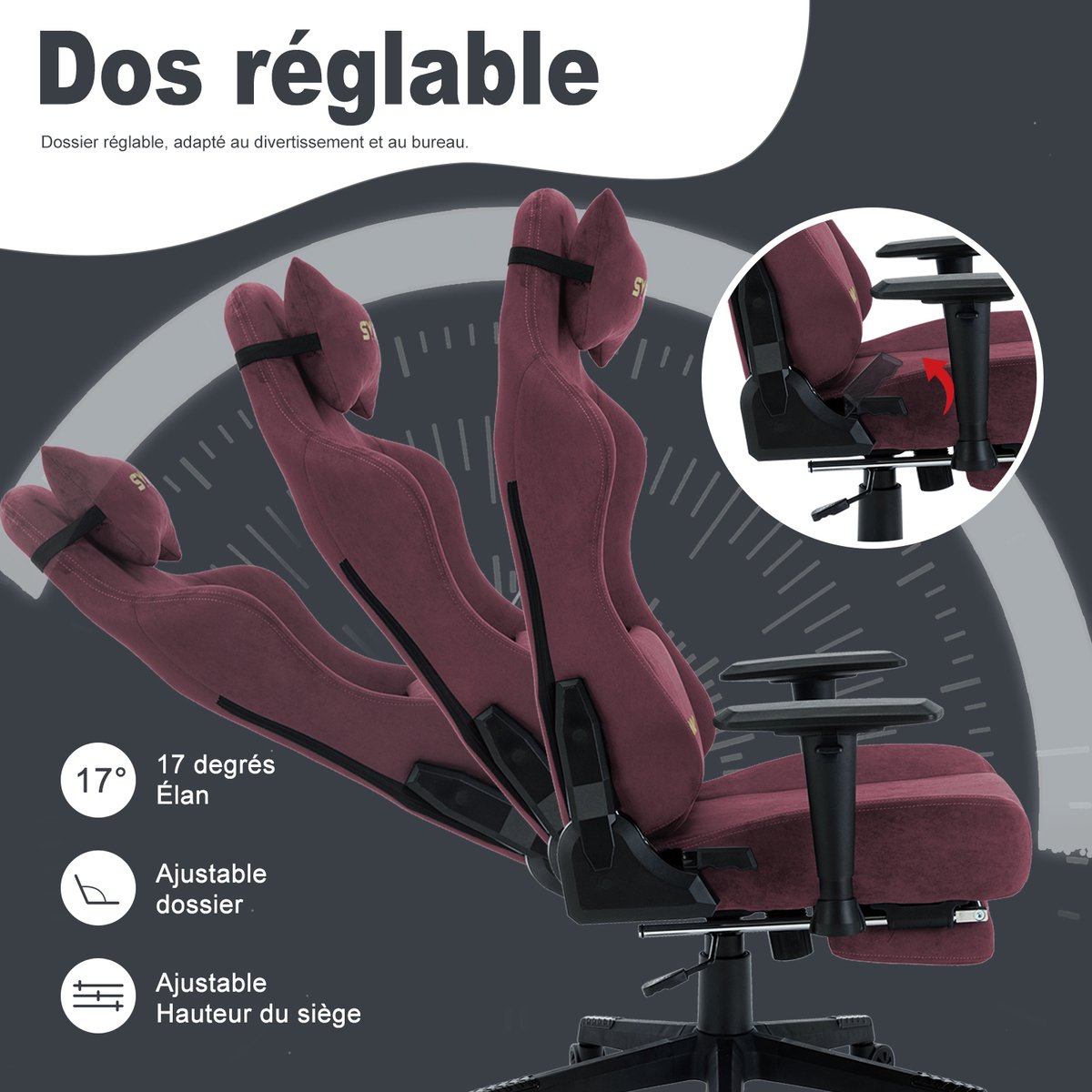 Afbeelding 2 van Symino Gaming Stoel 200 kg – Voetensteun & 150° Kantel – Rood