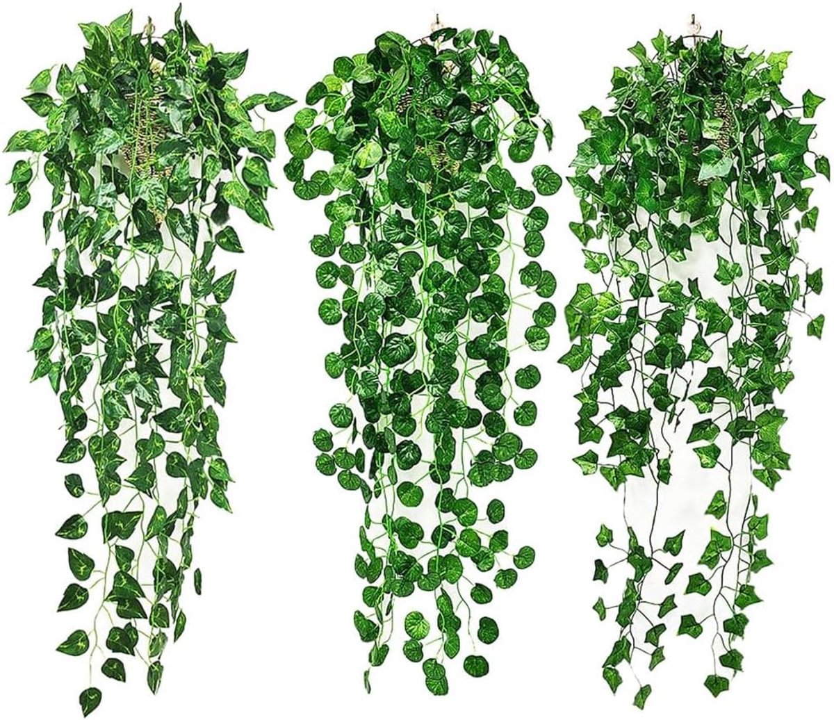 Ibenzoa Set van Drie Realistische Groene Hangplanten - Perfect voor Binnen en Buiten