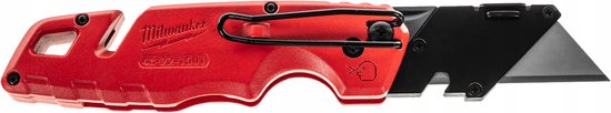 Milwaukee 48-22-1501 rood kantelmes, met zwart metalen blad en metalen clip.