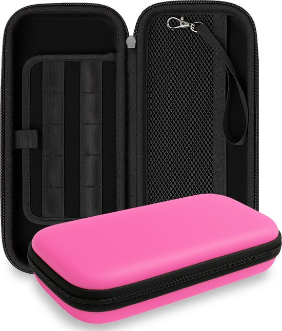 Roze en zwarte hoes voor Nintendo Switch 2, open en gesloten.