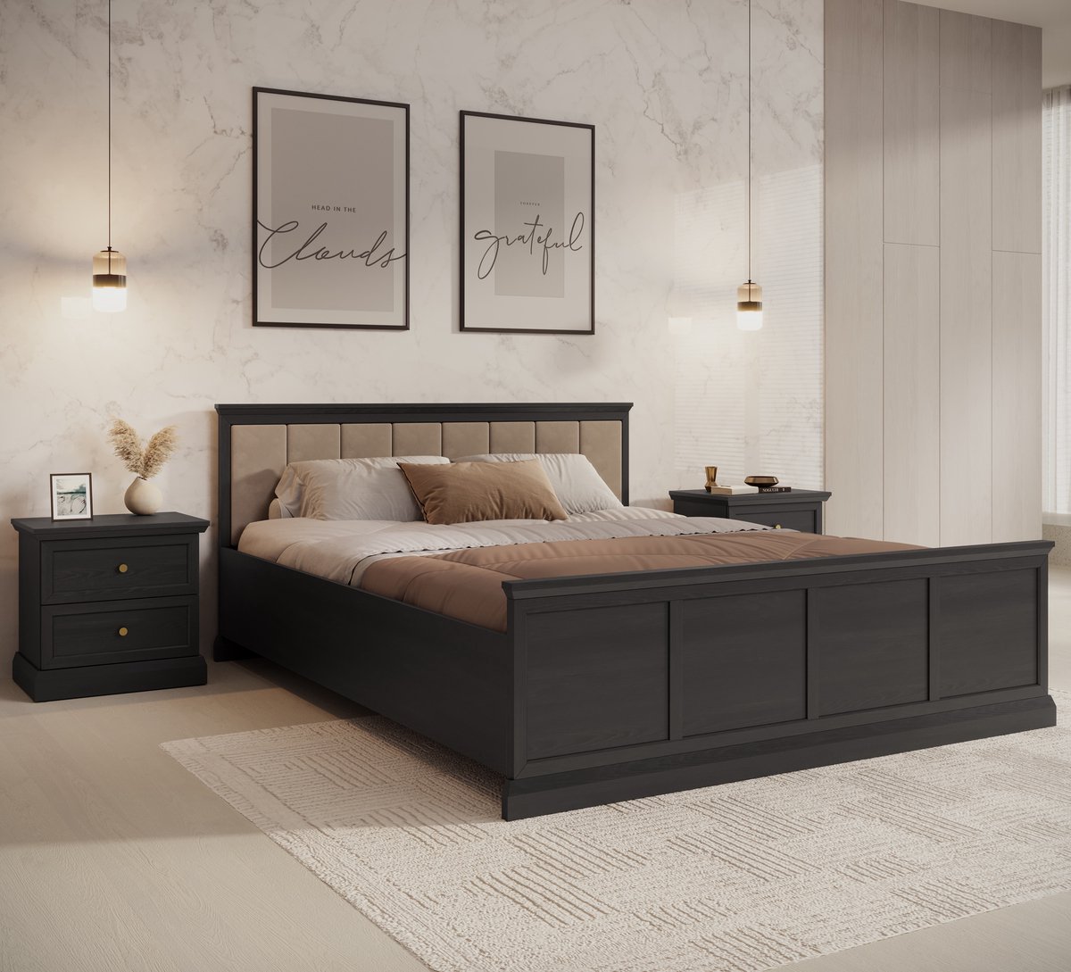 MEUBELLA Tweepersoonsbed Leroy - Zwart eiken - 160x200 cm