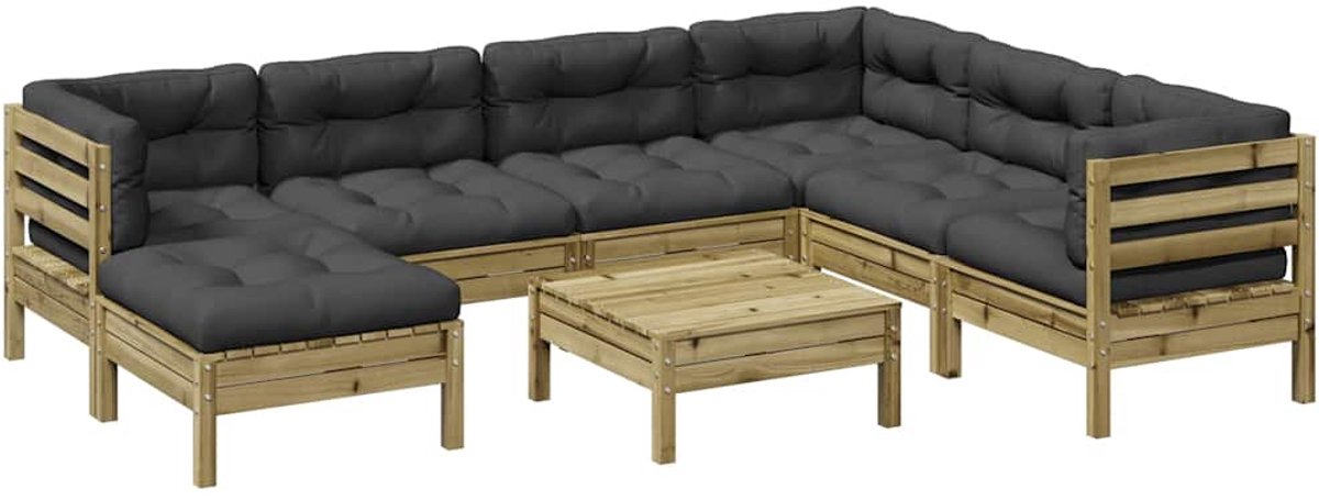 vidaXL 8-delige - Loungeset - met - kussens - geïmpregneerd - grenenhout antraciet