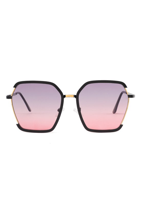 KIMU Groot Vierkant UKI Zonnebril - Zwart Montuur - Paarse Roze Gradient Glazen - Volwassenen Kunststof Vintage Retro Amerikaans Influencer Festival van Merkloos — afbeelding 3