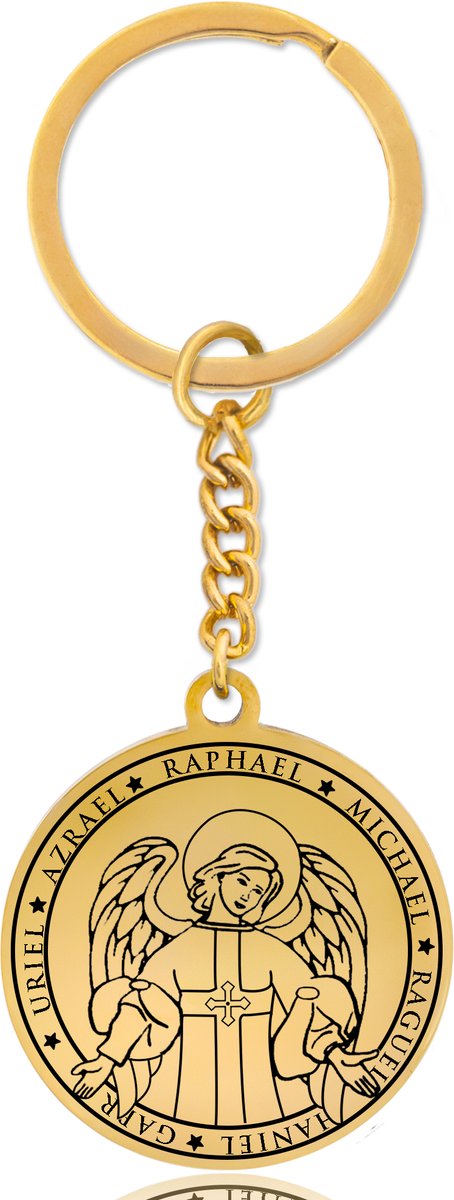 Beschermengel Rafaël Sleutelhanger – Spiritueel Cadeau van Roestvrij Staal – Goudkleurig – Pax Amare