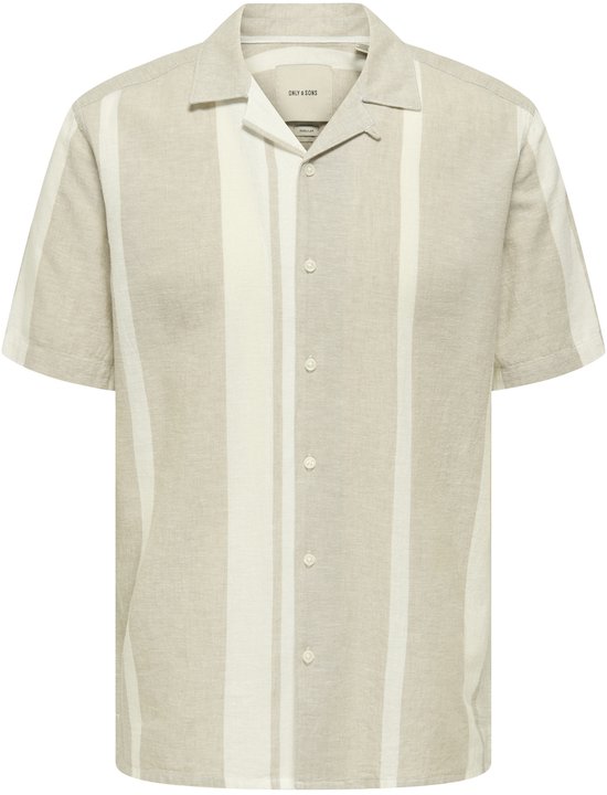 Licht beige hemd met verticale strepen in crème en beige.