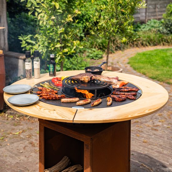 RJRoyal Living BBQ Plancha Grill Hermano XXL Cortenstaal - Met pook en houtopslag Ø80cm 8mm — afbeelding 4