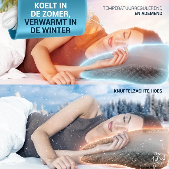 Oreiller orthopédique Glückstoff pour douleurs cervicales avec mousse à mémoire de forme - Oreiller ergonomique hypoallergénique, pour dormir et soulager les douleurs dorsales, adapté à tous les types de sommeil, y compris le sac en jute