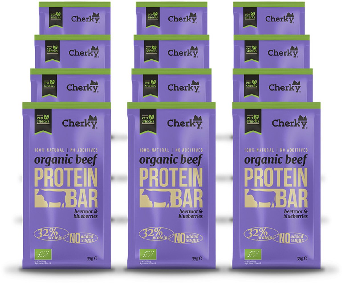 Cherky | ECO Beef Bar | Beetroot & Blueberries | 12 Stuks | 12 x 35 g