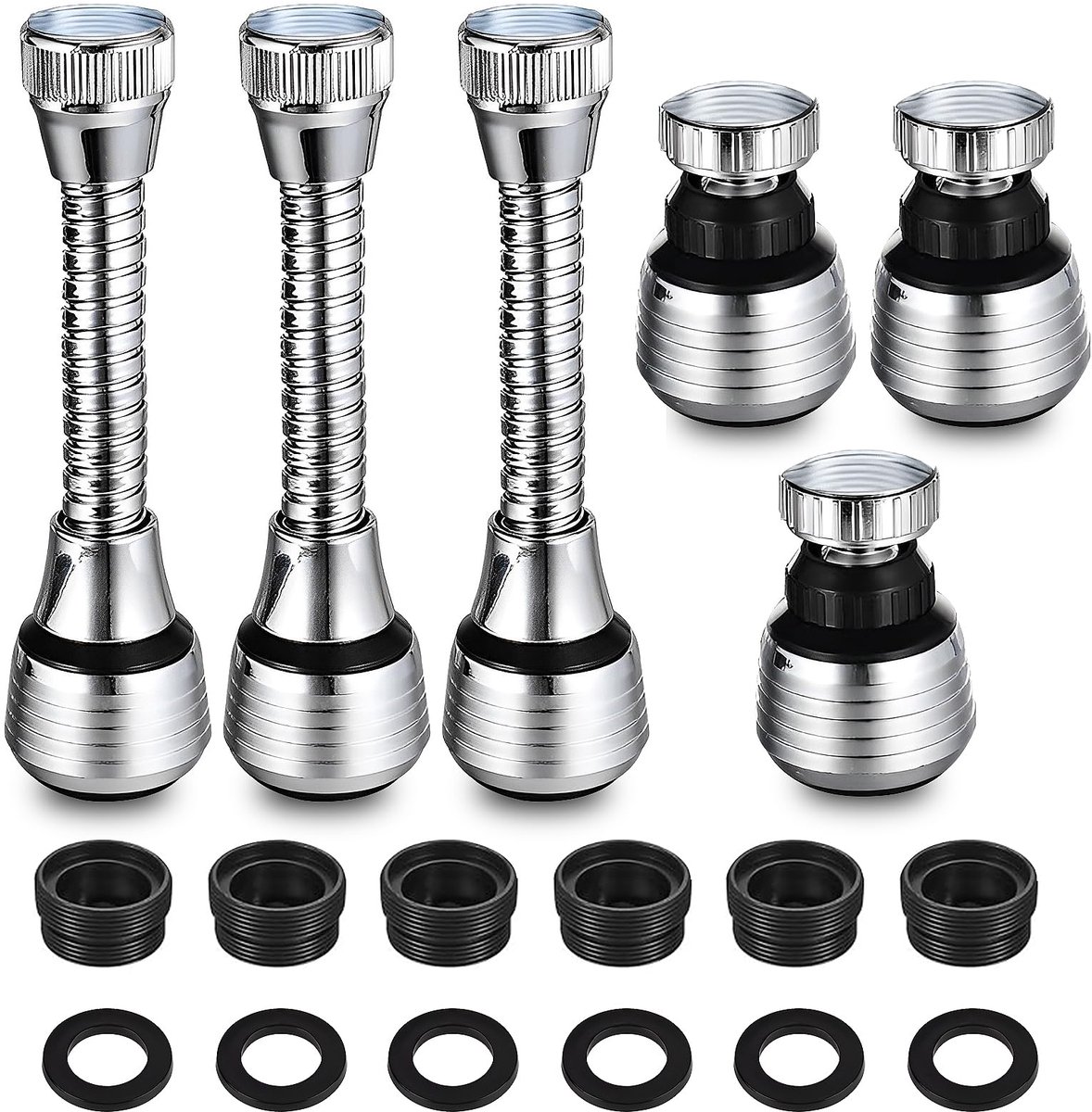 Ibenzoa® Kraanverlengset met Draaibare Beluchter voor Keuken en Badkamer, 6 Stuks, Flexibele Kraanoplossing