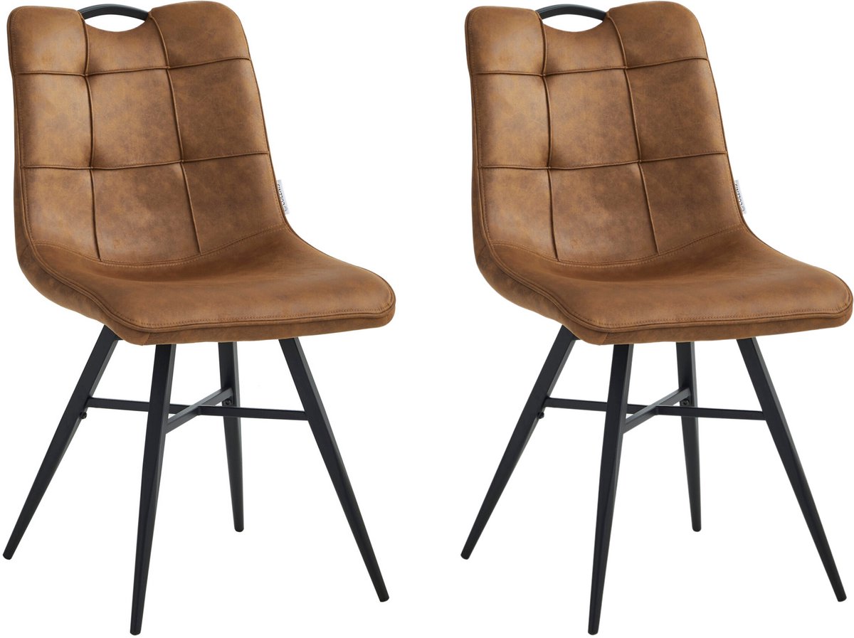 Colenis® - Bloq Eetkamerstoel - Set Van 2 - Cognac - Microfiber Stof - Industrieel - Comfortabele Stoel voor Eetkamer of Keuken