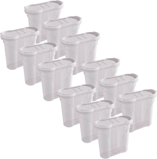 Novaliv Zoutvaatje, set van 12 zoutvoorraaddozen om te strooien, 300 ml, afmetingen (l x b x h): 11 x 5 x 11 cm, blikjes voor specerijen met deksel, zout en peperstrooier, paprika, specerijen, fijn