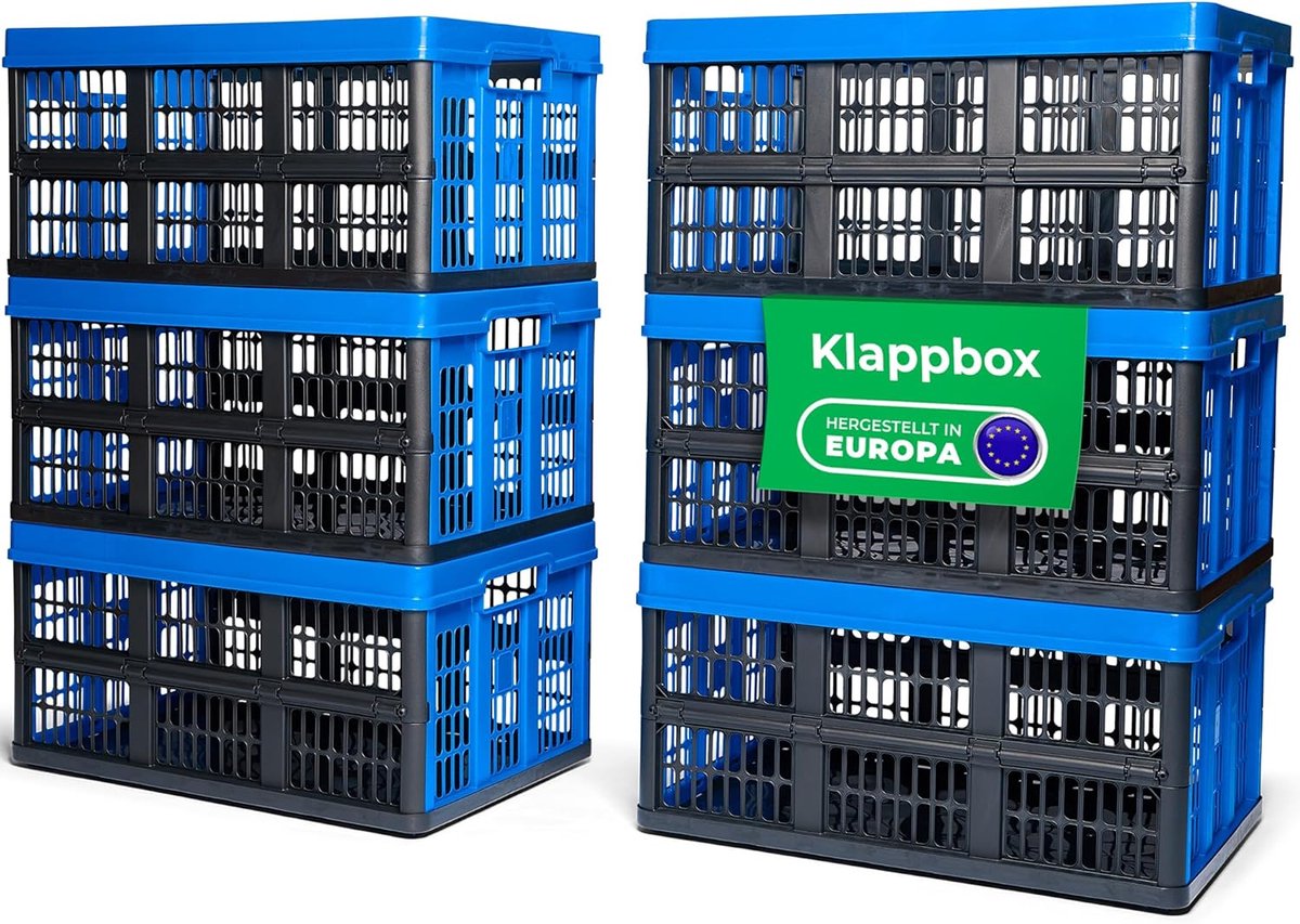 Novaliv Vouwbox 45l Blauw Set van 6 - Opvouwbare mandbox met praktische draaggrepen - Veelzijdige opbergbox