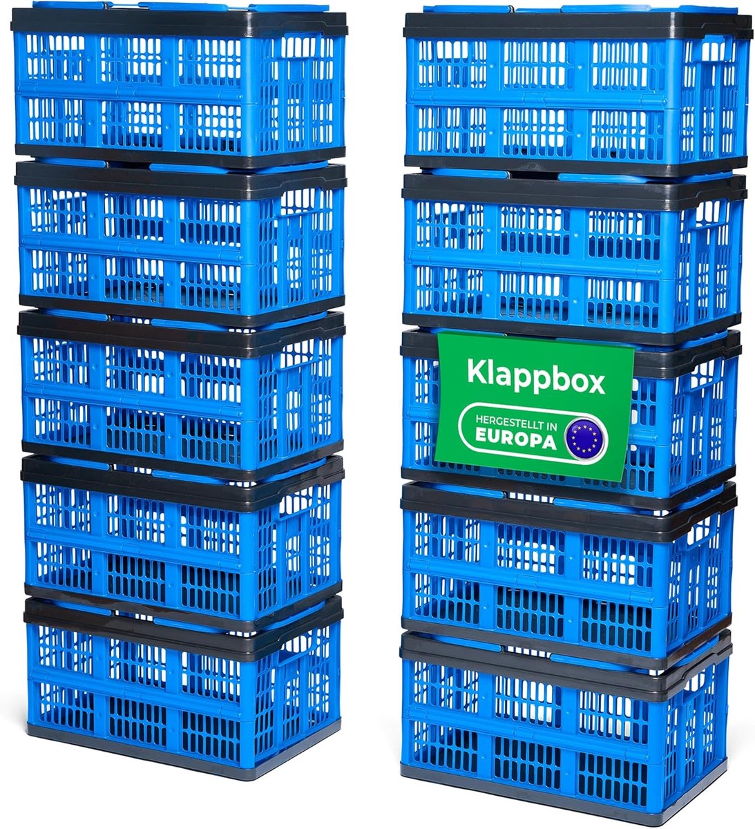 Novaliv Vouwbox Blauw Set van 10 - 16L Vouwmand met Handvatten - Veelzijdige Boodschappenmand - Praktische Opbergdoos