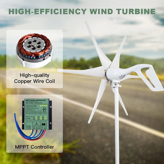 Kleine Horizontale Windturbine in drie stadia 24 Volt 48 Molen van de