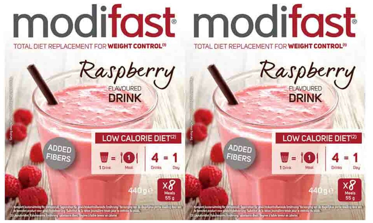 Goedkoopste 2x Modifast Intensive Milkshake Raspberry 8 x 55 gr