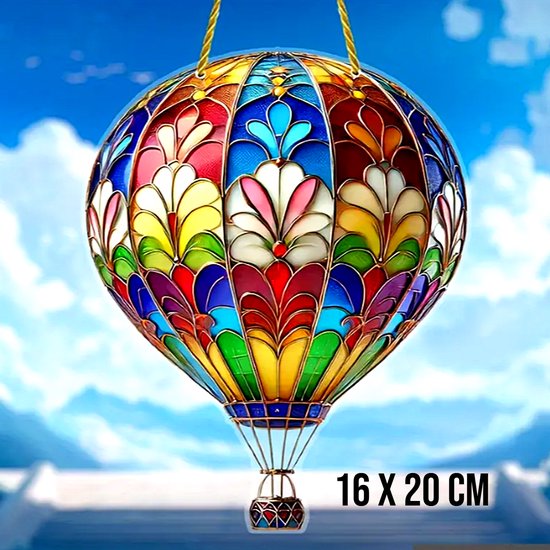 Allernieuwste.nl® Raamhanger Luchtballon 20 cm – Kleurrijke Acryl Raamdecoratie Zonneschijf – Multicolor Hanger voor Binnen & Buiten